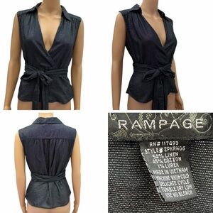 Rampage Shimmering Sleeveless Black Wrap Blouse Juniors Medium